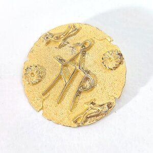 800 silver gilded abstract round brooch textured disc w. figure bird, artisan